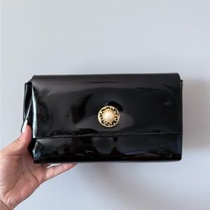 Glossy Black Clutch with Gold Accent